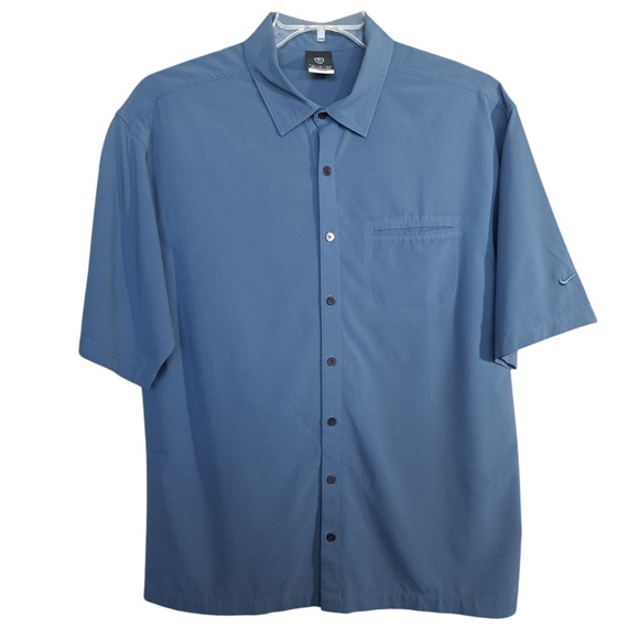 Nike Other - Nike‎ Men's Golf Dri-Fit Button Up Collared Shirt Size Medium Blue Short Sleeve